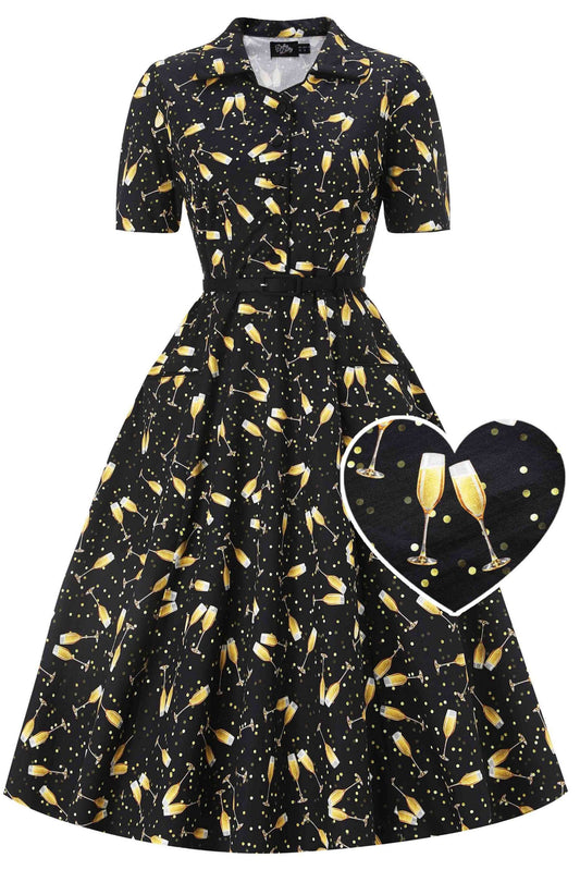 Mabel Celebration Champagne Midi Shirt Dress