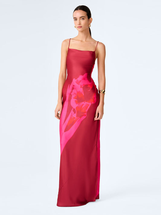 Ginny Dress in Red and Pink Floral Placement