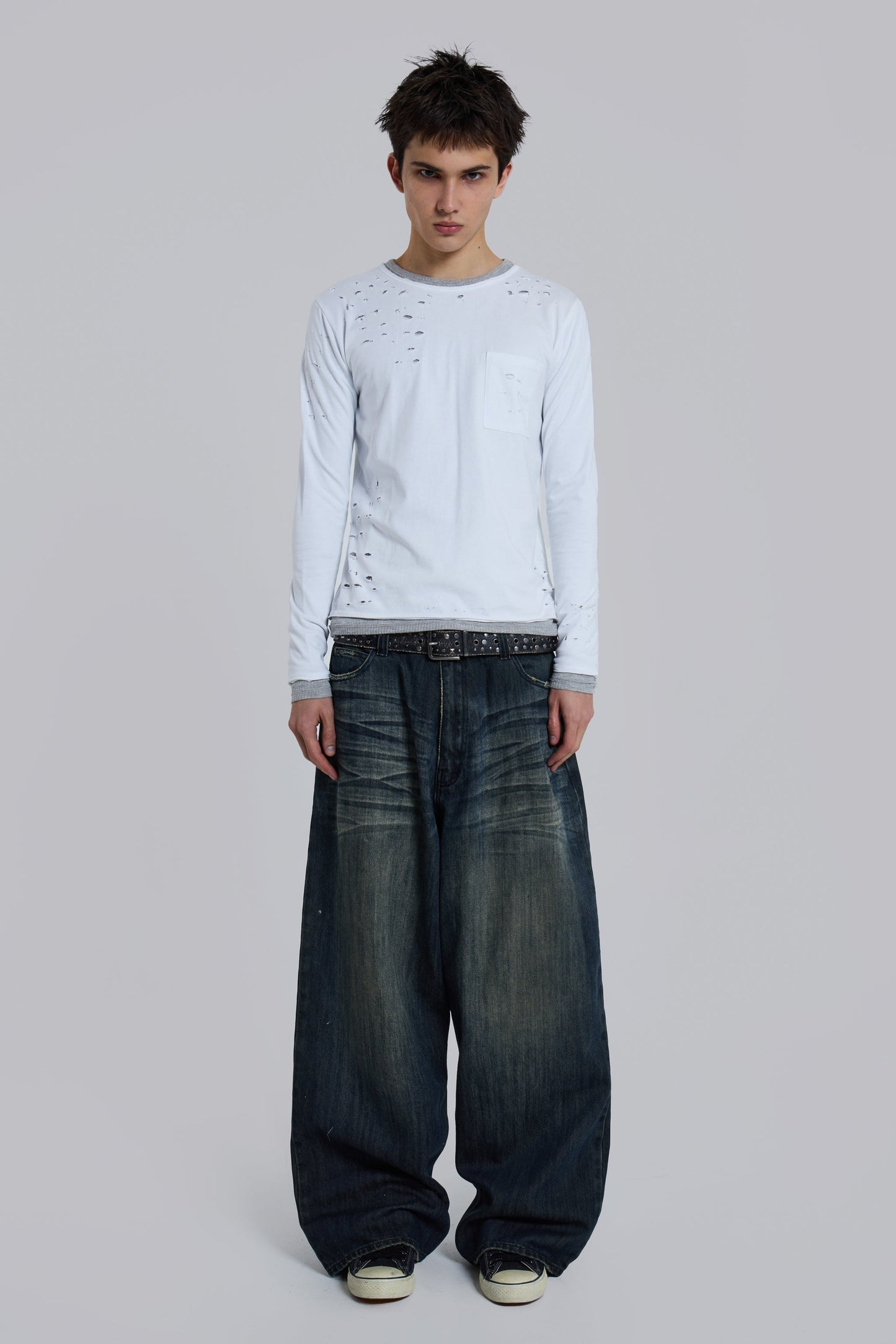 Distressed Double-Layered Waffle Top