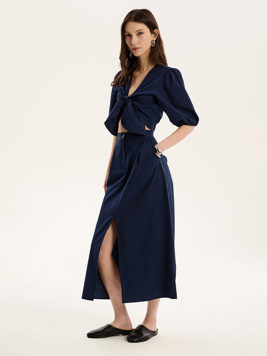 Olive A Line Midi Skirt in Navy