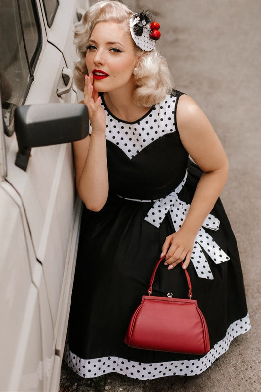 Elizabeth Swing Dress in Black & White Polka