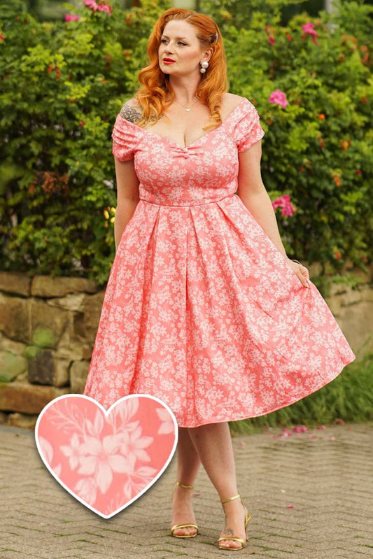 Lily Pink Shadow Floral Off Shoulder Dress