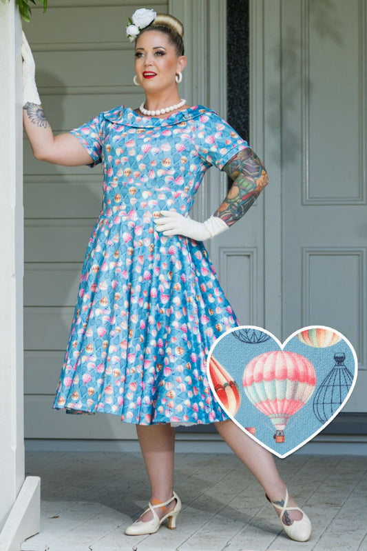 Darlene Hot Air Balloon Blue Swing Dress