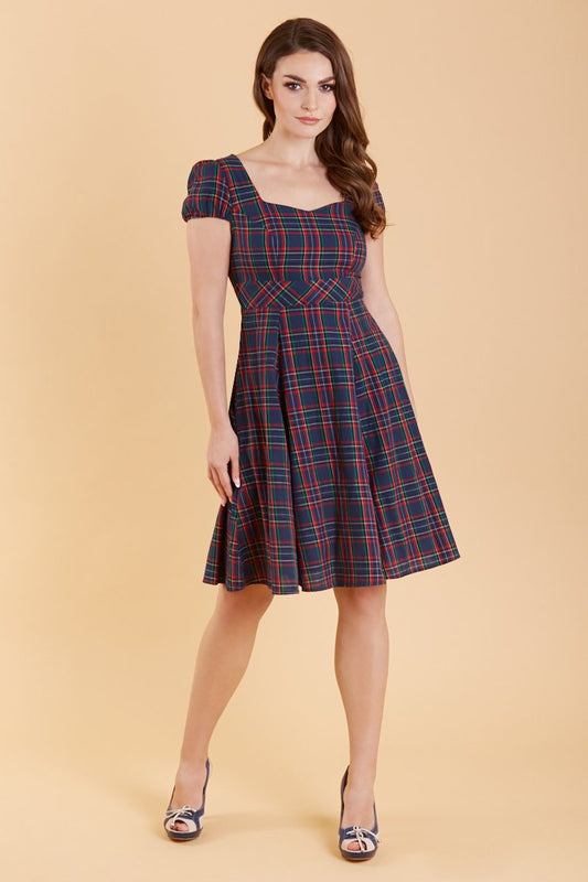 Claudia Navy Tartan Swing Dress