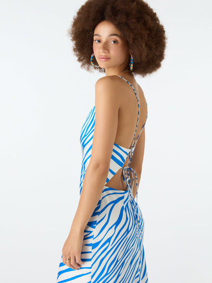 Riviera Midi Dress in Blue & White Zebra
