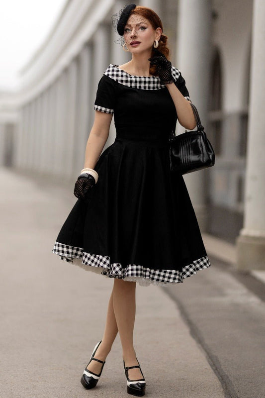 Darlene Retro Black Gingham Swing Dress