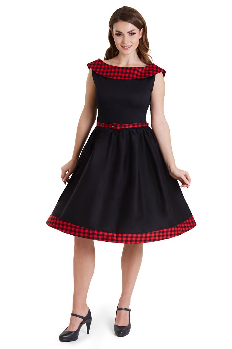 Cindy Retro Dress in Black and Red Checkered
