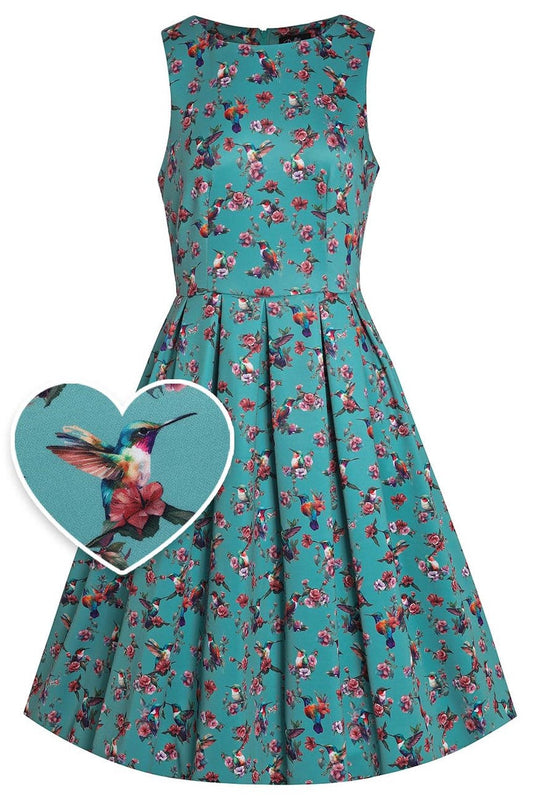 Annie Turquoise Hummingbird Swing Dress