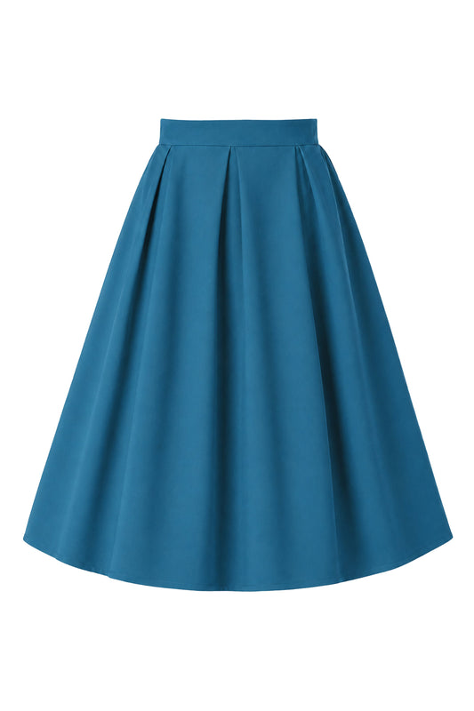Aisley Petrol Blue Plain Pleated Skirt