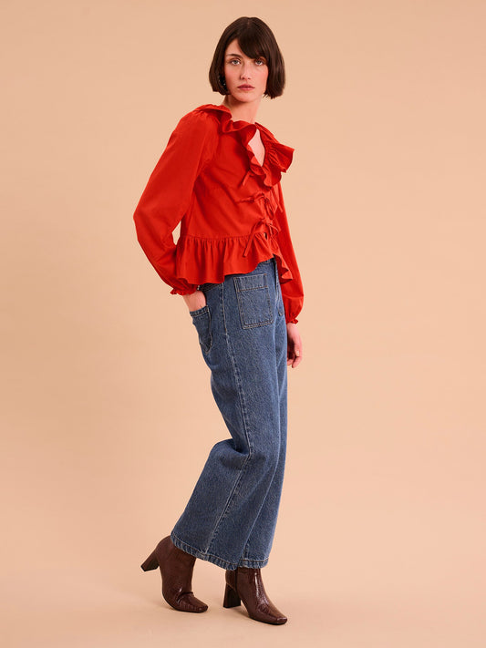 Selena Frill Blouse in Red