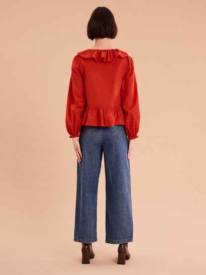 Selena Frill Blouse in Red