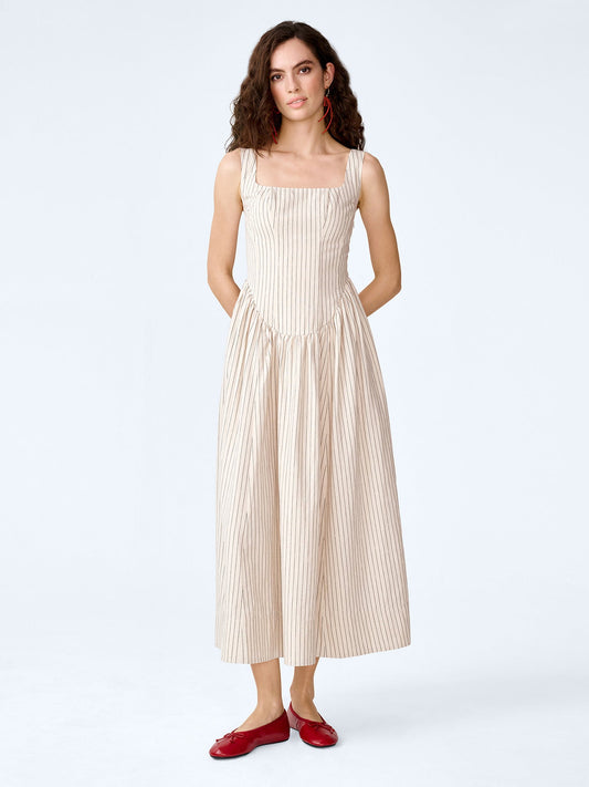 Suri Dress in Cream and Black Stripe