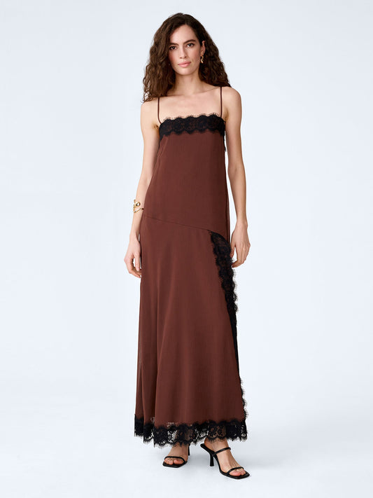 Thea Dress in Chocolate/Black Lace