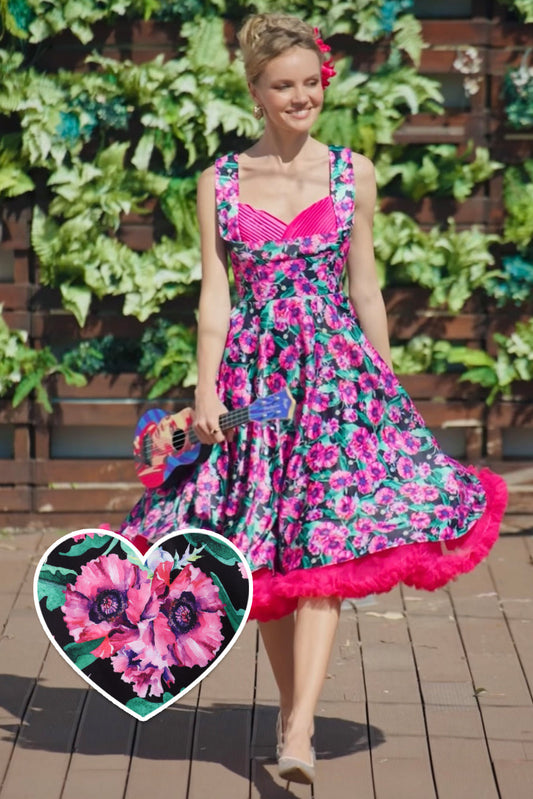 Grace Purple Poppy Pleated Bust Dress