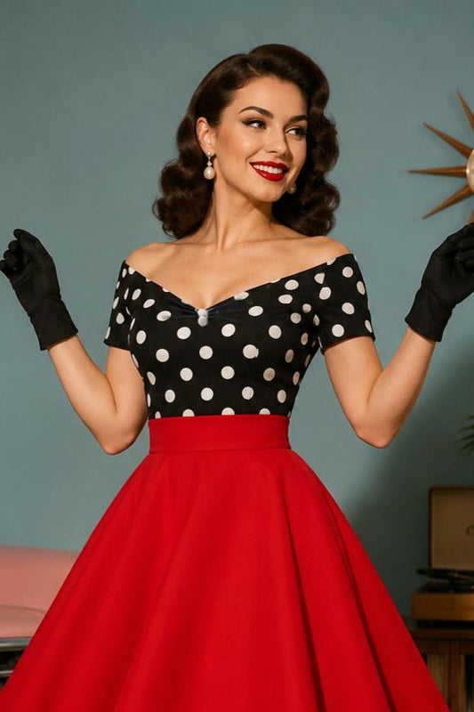 Lilian Polka Dot Off-Shoulder Top In Black