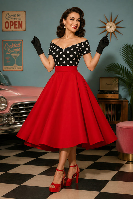 Maisie Red Plain Full Circle Swing Skirt