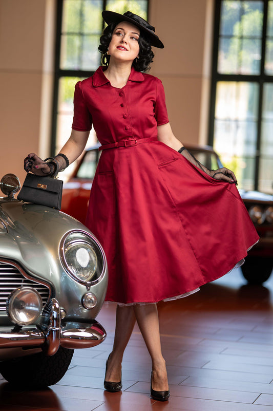 Mabel Rockabilly Burgundy Shirt Dress