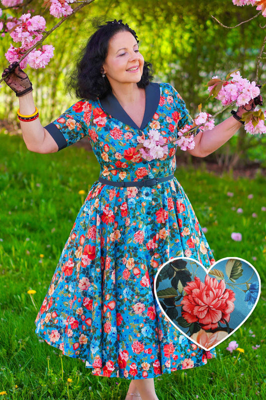 Mollie Blue Floral Full Circle Shirt Dress