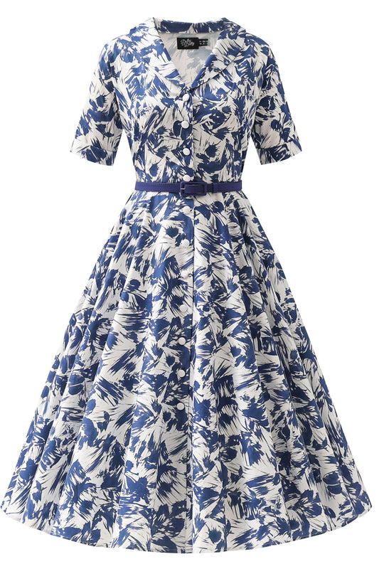 Mollie White Abstract Full Circle Shirt Dress