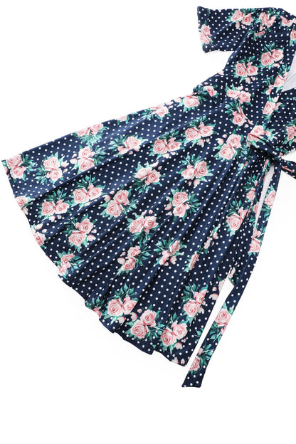 Matilda Rose & Dot Wrap Dress in Navy Blue