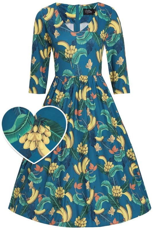 Billie Banana Print Dress In Blue