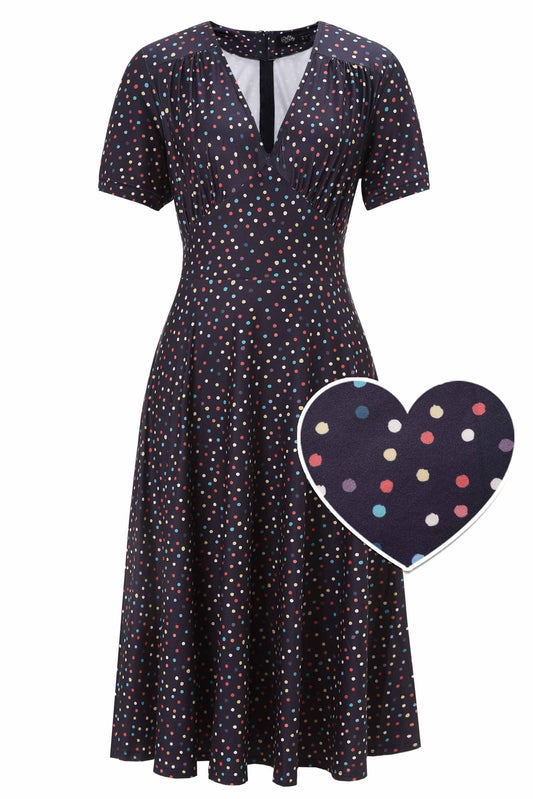 Julia 40s Polka Dot Midi Dress In Black