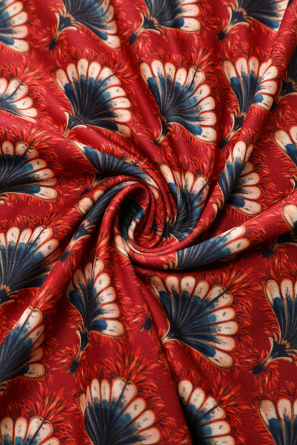 Julia 40s Feather Fan Midi Dress In Brick Red