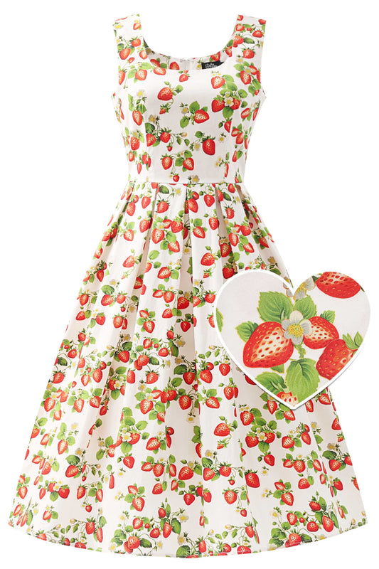 Ophelia White Strawberry Midi Dress