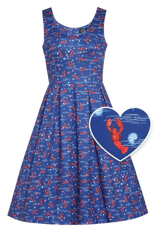 Amanda Lobster Dark Blue Flared Dress