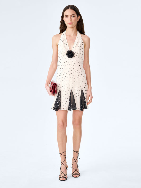 Vivi Mini Dress in White Polka Dot