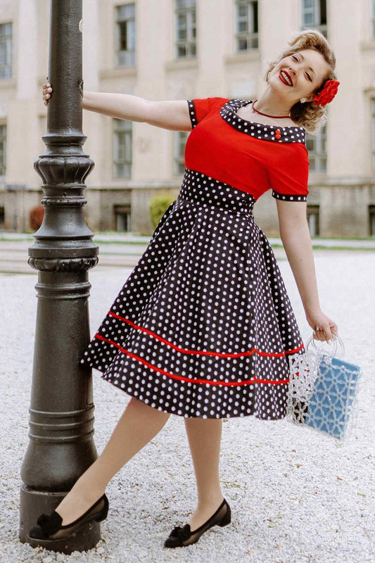 Darlene Rockabilly Red & Black White Polka Dot Dress