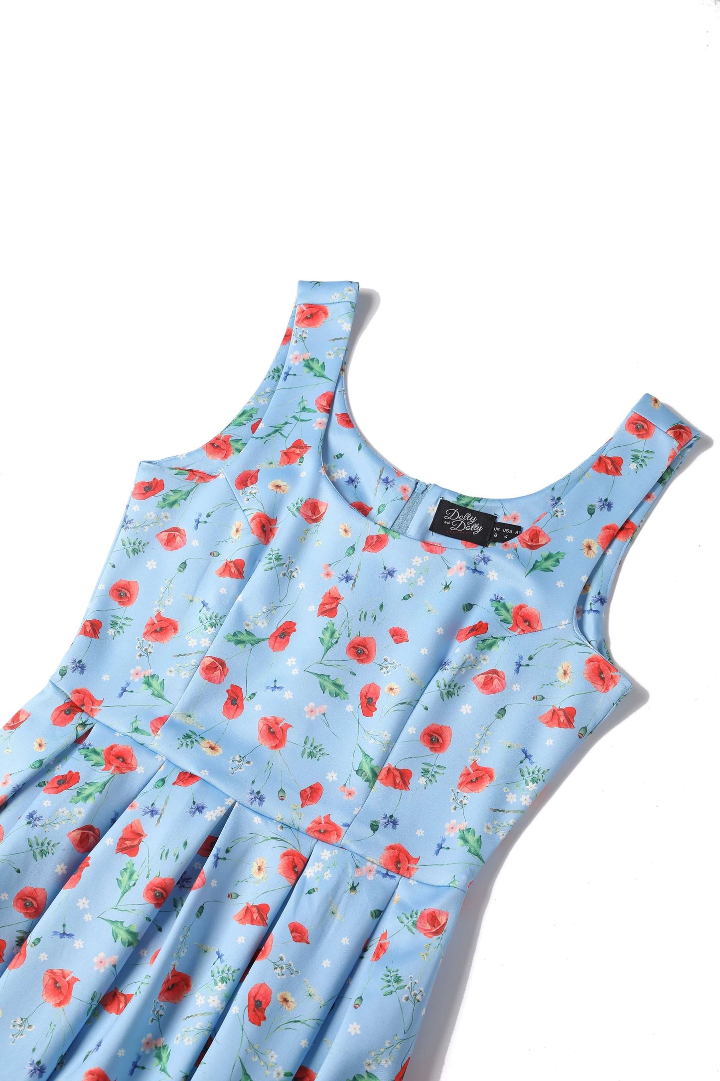 Amanda Light Blue Poppy Swing Dress