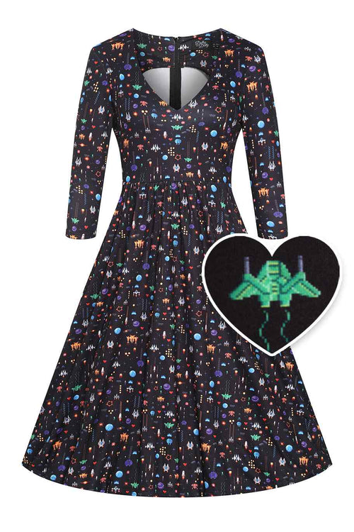 Billie Retro Game Print Dress In Black