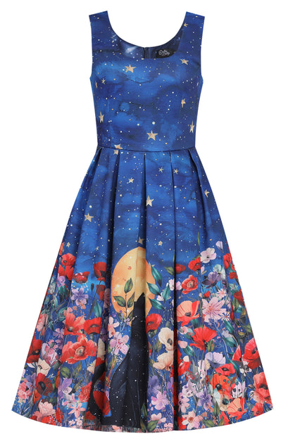 Amanda Black Cat Midnight Garden Swing Dress