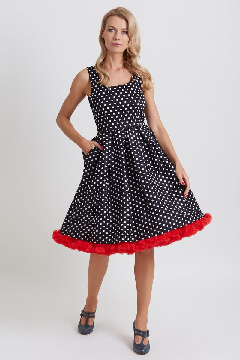 Amanda Black & White Polka Dot Swing Dress
