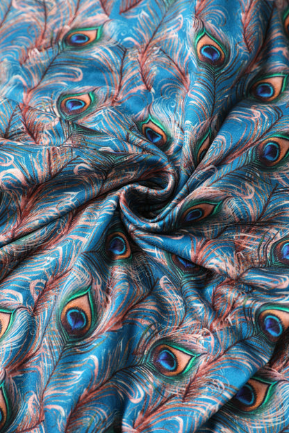 Matilda Blue Peacock Feather Wrap Dress
