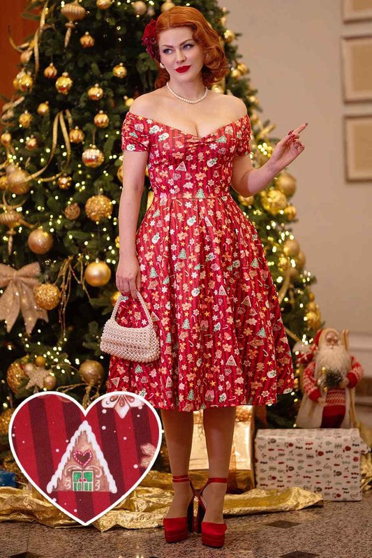 Lily Christmas Gingerbread Cookie Off Shoulder Dress