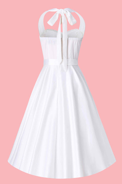 Daisy White Satin Halter Dress
