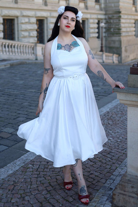 Daisy White Satin Halter Dress