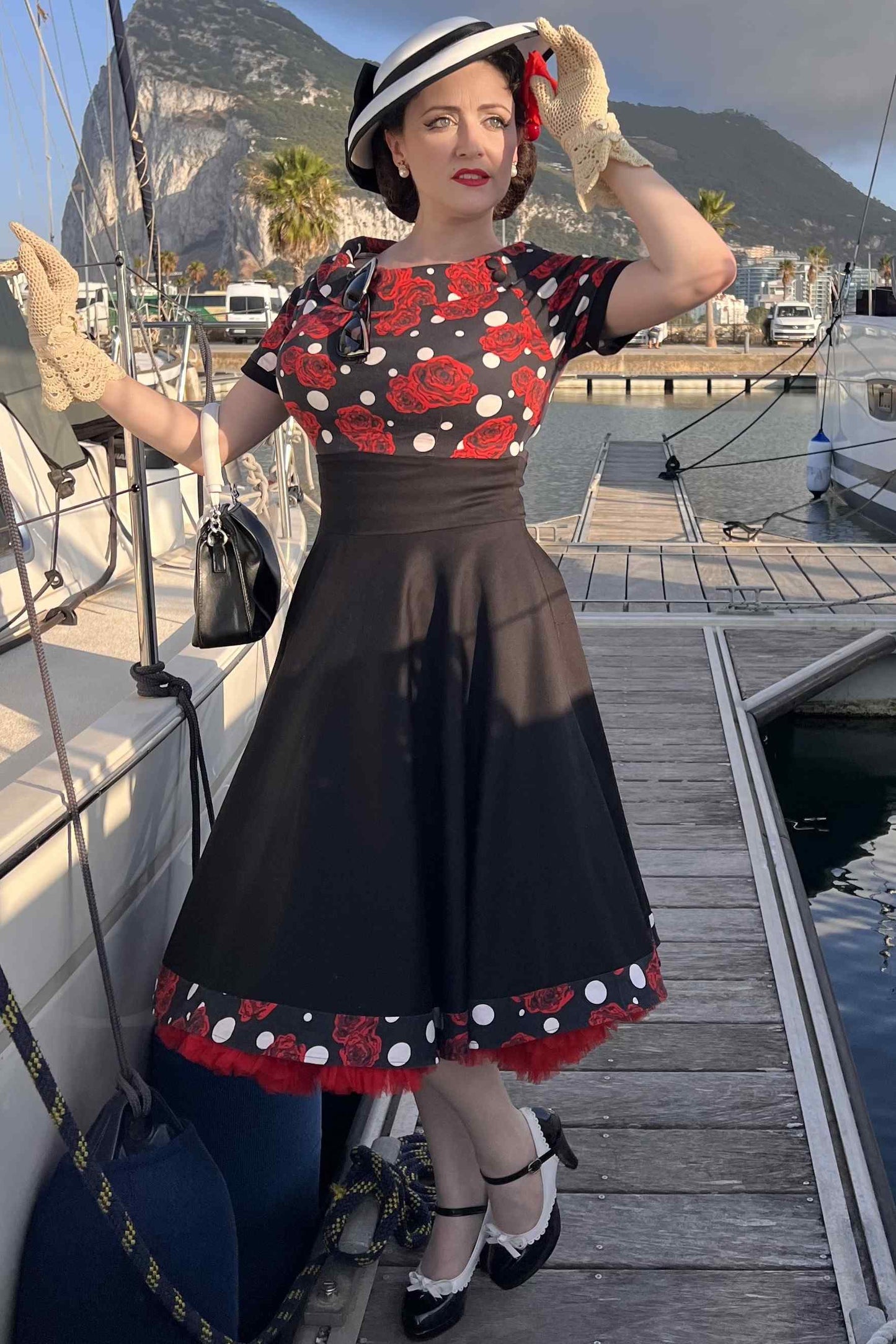 Darlene Rockabilly Rose Polka Dot Swing Dress