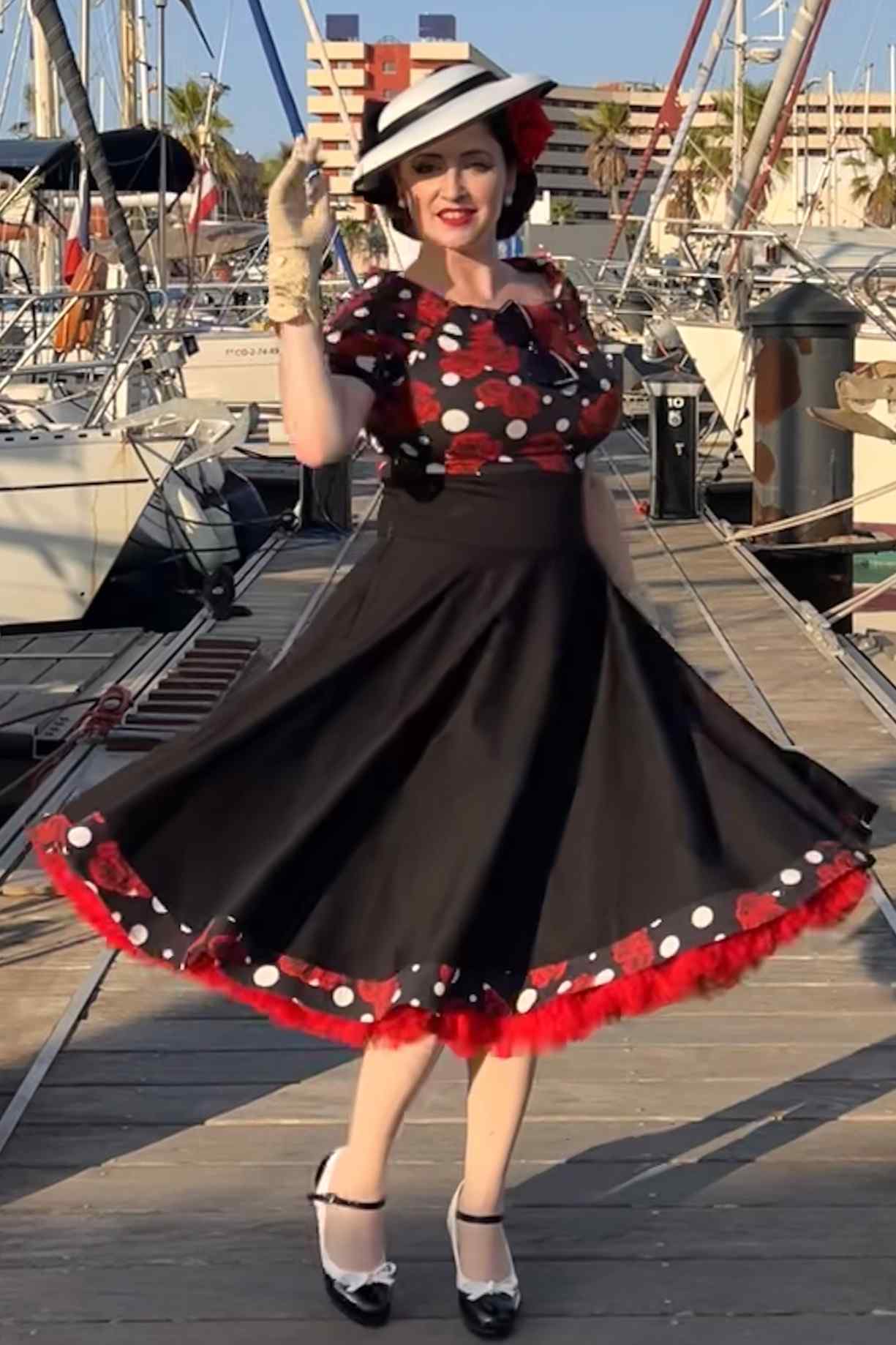 Darlene Rockabilly Rose Polka Dot Swing Dress