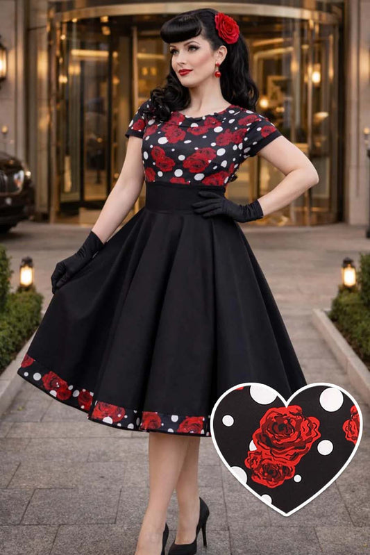 Darlene Rockabilly Rose Polka Dot Swing Dress