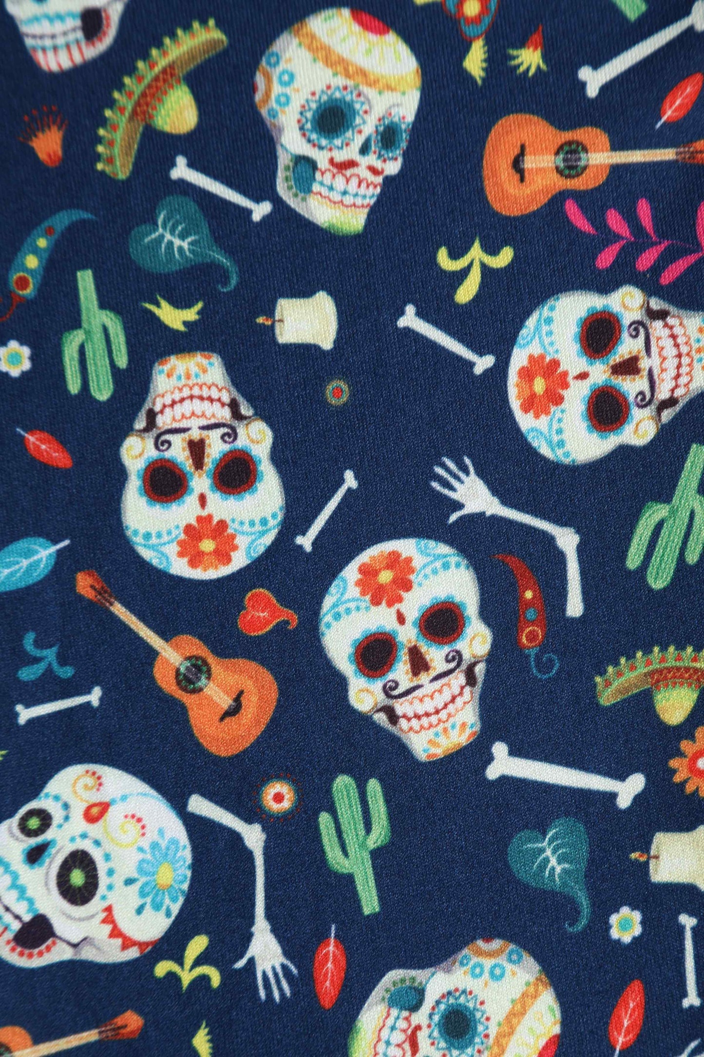 Claudia Navy Blue Dress with Day of the Dead Sugar Skulls