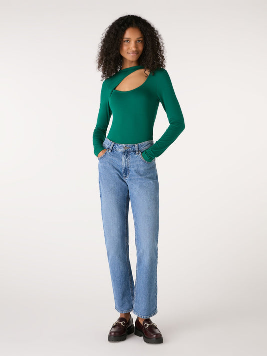 Deryn Cut Out Jersey Top in Green