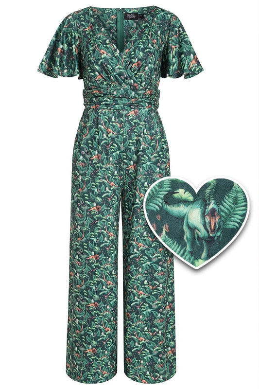 Esther Dinosaur Forest Jumpsuit In Green