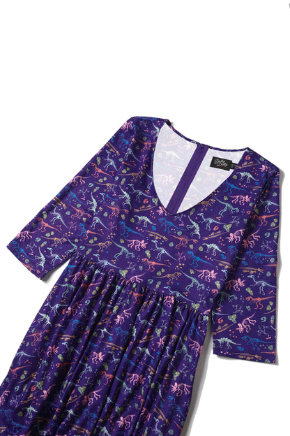Billie Purple Dinosaur Fossil Print Dress
