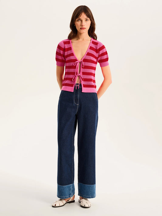 Harper Stripe Knit Top in Pink/Red