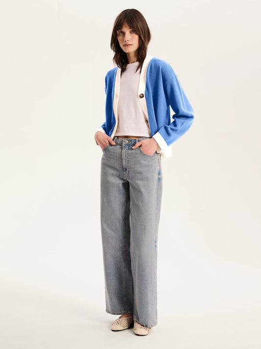Henni Cotton Cardigan in Blue and Cream