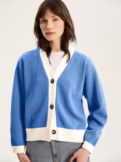 Henni Cotton Cardigan in Blue and Cream