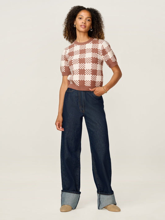 Lexi Weave Top in Brown and Cream
